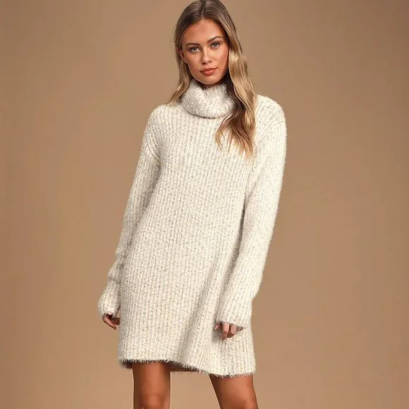 Lulus Dresses Lulus Sweet Whispers Ivory Multi Eyelash Knit